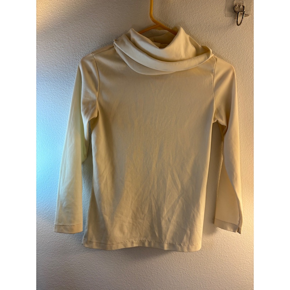 Vintage Cream Cowl Neck Hooded Long Sleeve Top Ivory Polyester Knit Made in USA